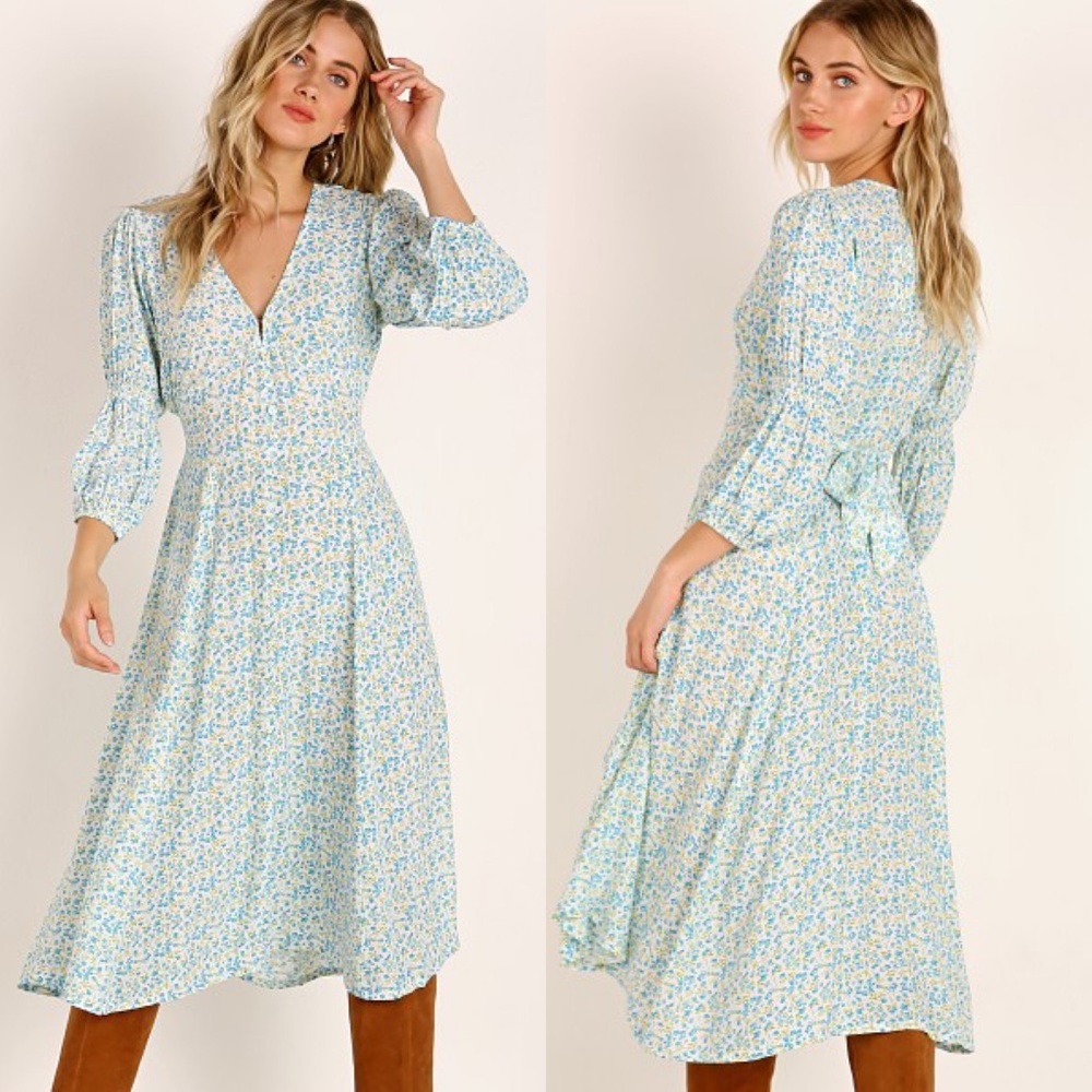 FAITHFULL Maud Midi Dress Tilde Blue Floral Print